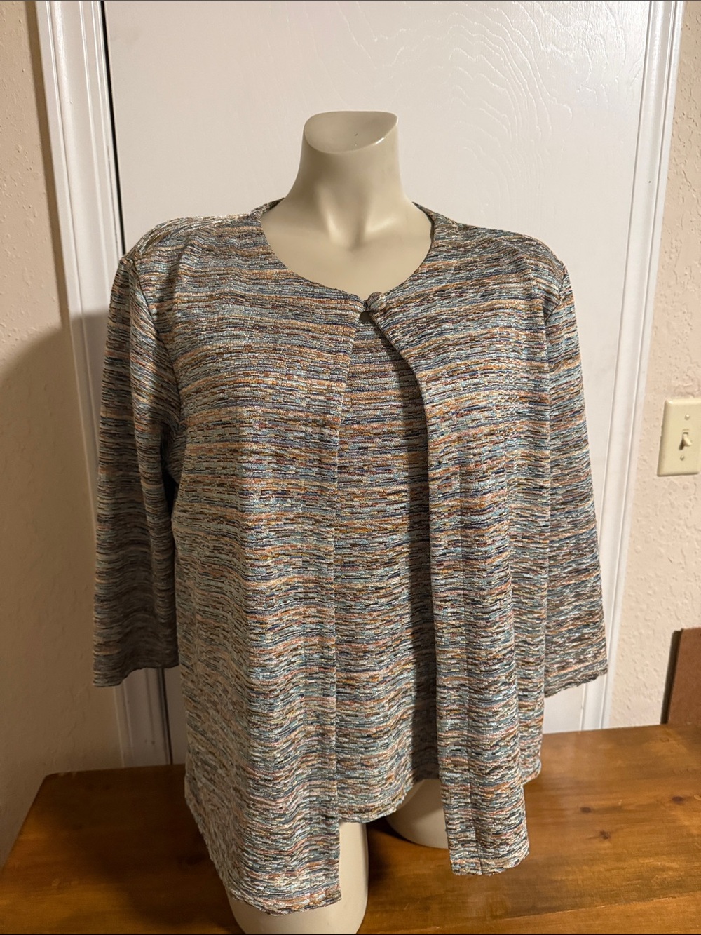 Alfred Dunner Multicolor Striped Knit Open Jacket and Shell Set